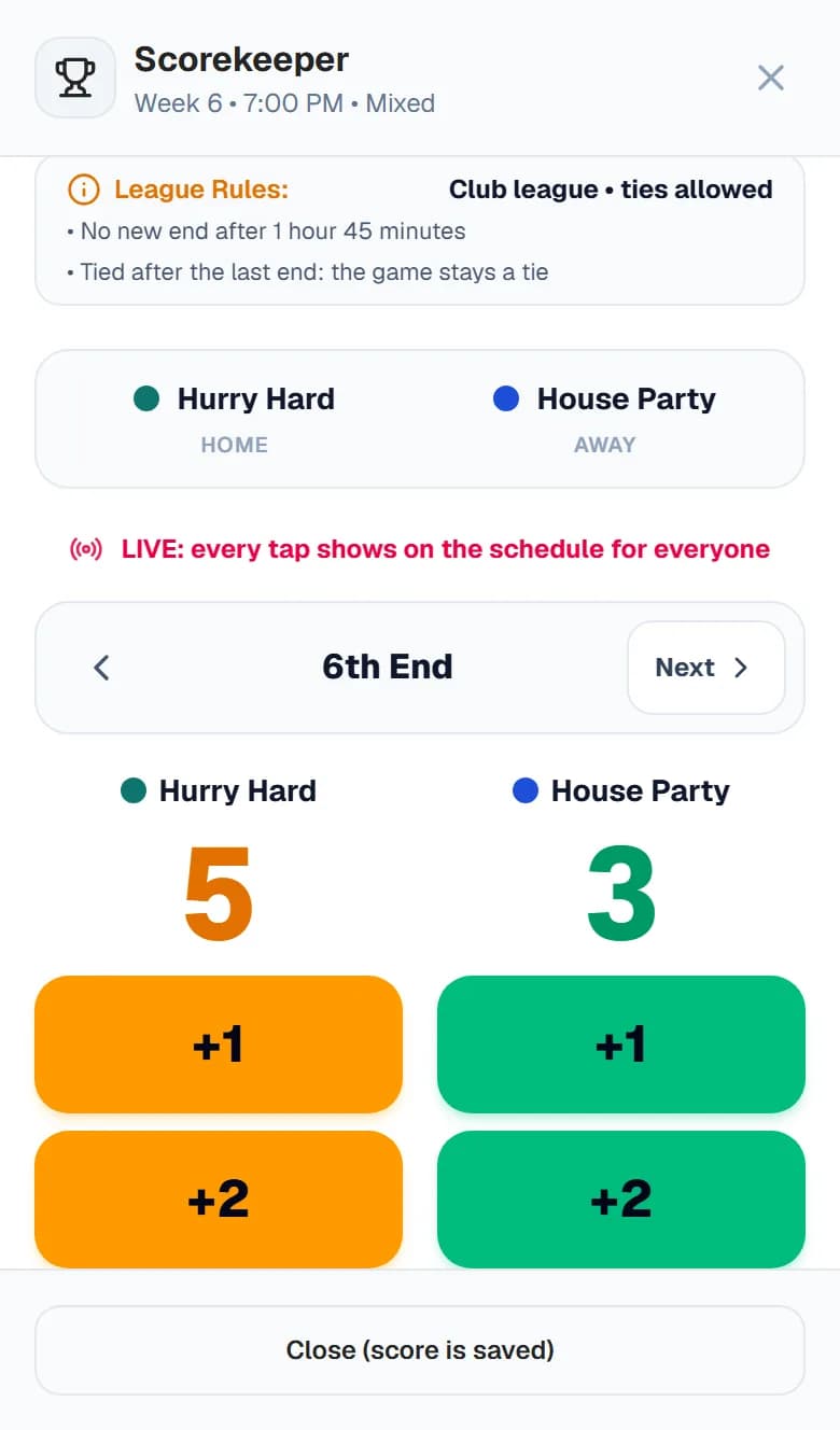 Keeping a curling game live on a phone, in the 6th end